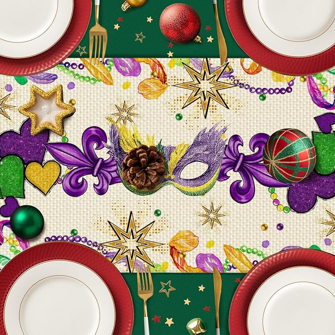Green Gold Hearts Table Runner Seasonal Holiday Kitchen Dining Linen Table Decoration for Indoor Outdoor Home Party Decor 13 x 72 Inch