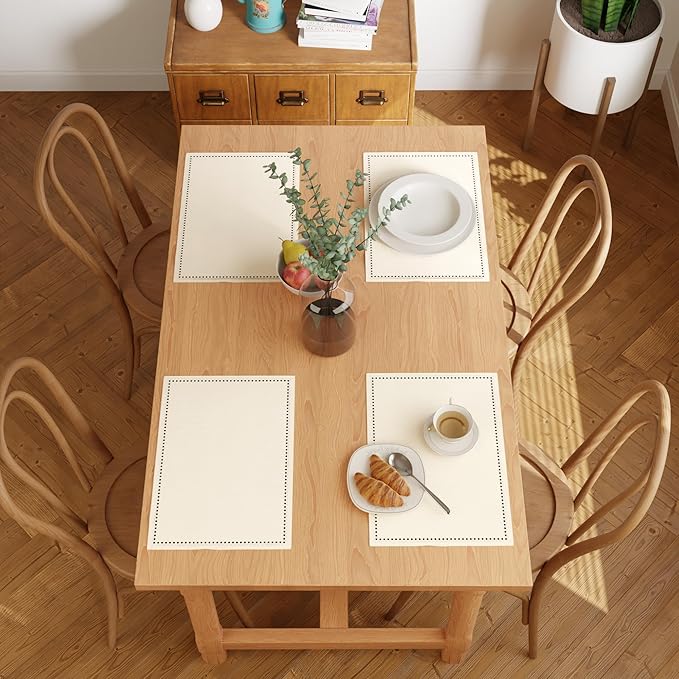 Encasa XO Placemats Set of 4 | Cotton Hemstitched Design | Natural | Rectangular 19"x13" - Dining Table Mat | for Dining Table Fall Decoration, Holiday & Christmas Festivals - Machine Washable