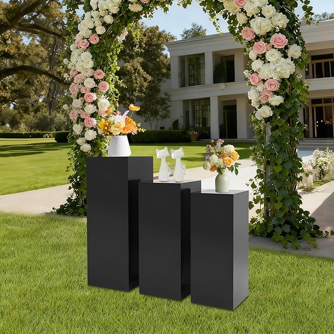 Eapmic Pedestal Stands for Party, Cake Pedestal Stand, Dessert Table Display Plinth Pillars, Sculpture Display Column Decoration Cube for Wedding Birthday (Black, Square-3Pcs(31.49"+25.59"+23.62"))