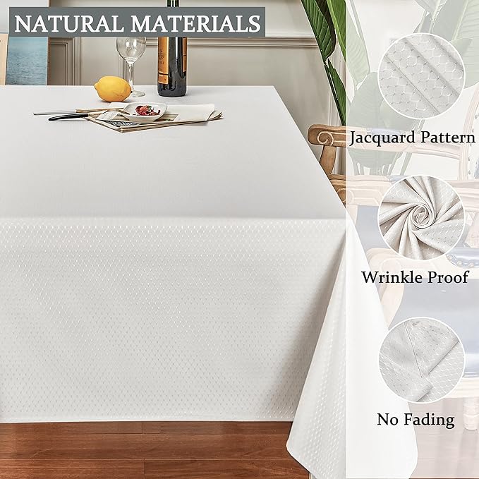 Rectangle Table Cloth Linen Farmhouse Stainproof Waterproof Washable Polyester Oblong Rectangular Fabric Table Cover for Kitchen Dining Dinner (Ivory, 60 X 104 Inch)