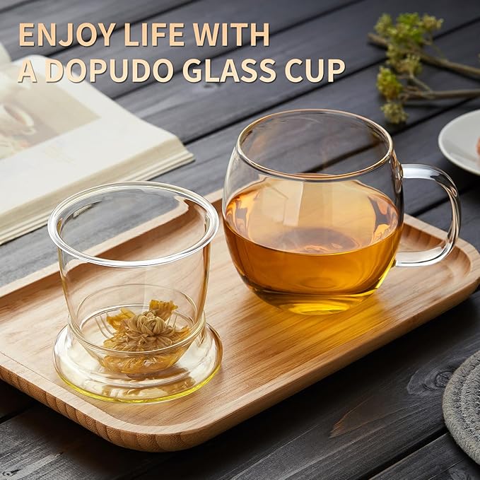 Glass Tea Cup with Infuser and Lid, 17oz/500ml Large Borosilicate Teacup, Clear Mug for Loose Leaf Tea, Blooming Tea, Tea Bags - Perfect Christmas or Birthday Gift for Women.