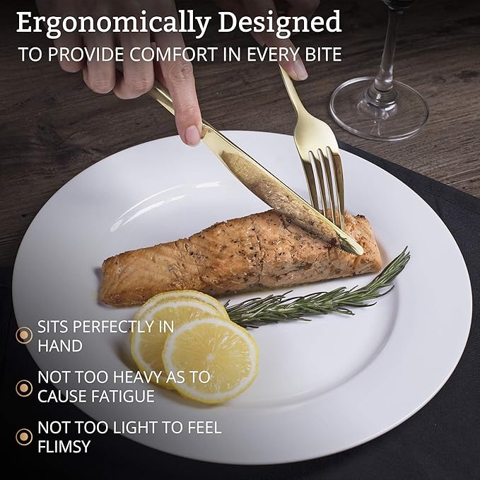 EVOLVE 18/8 Stainless Steel Silverware Set for 4 - Complete 24 Piece Flatware Cutlery Set - Elegant and Ergonomic Design- Dishwasher Safe -Stylish & Mirror Finish, Rust-Proof Utensil Sets. (Champagne)