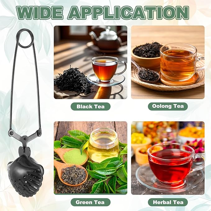 uxcell 1 Pcs Tea Infuser, Stainless Steel Loose Leaf Tea Infuser Filter, Long Handle Tea Steeper Strainers for Cup and Teapot for Tearoom Office Home, Shell Shaped Black
