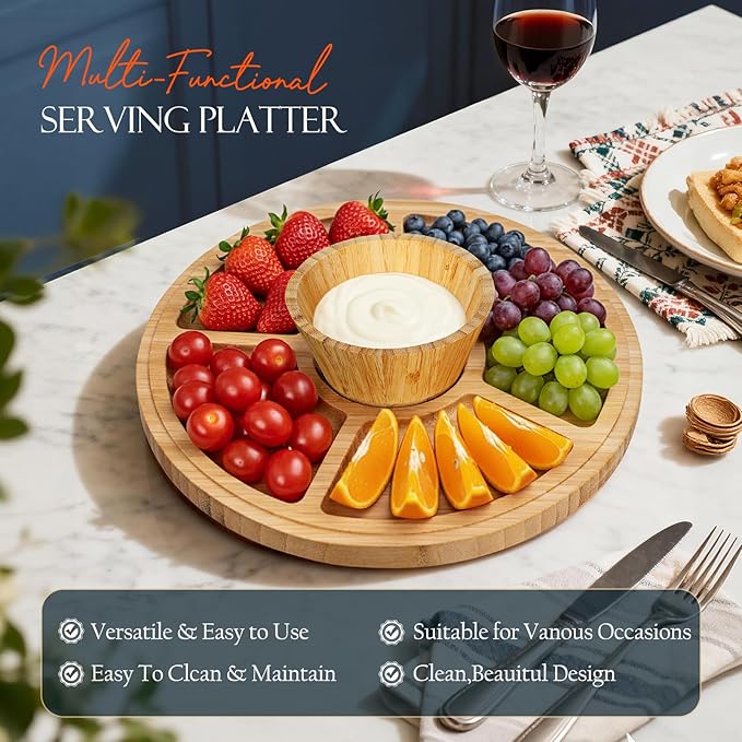 Masthome Bamboo Christmas Cake Stand with Lid, 6 in 1 Cake Holder with Lid,Multi-Functional Serving Platte, Dessert Display Stand and Charcuterie Board for Nutst, Chips & Dips,Fruit Platter