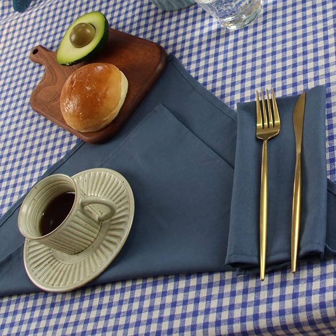 Solid Color Polyester Linen Blended Thin Dinner Cloth Napkins - Set of 12 (40 x 40 cm) - for Events & Home Use (Aegean)
