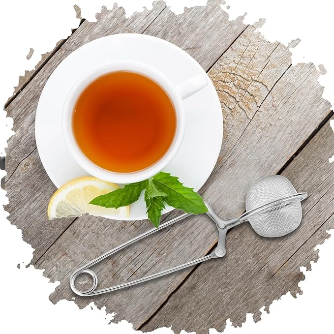 Yinder 108 Pcs Stainless Steel Tea Infuser with Handle Snap Ball Tea Strainer Metal Tea Ball Infusers for Loose Tea Fine Mesh Ball Tea Filter Tea Pincer Reusable Tea Steeper with Tong for Tea Bag