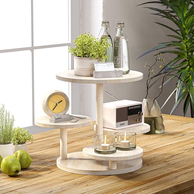 HURZMORO 4 Tier Round Cupcake Tower Stand for 50 Cupcakes,Wood Cake Stand with Tiered Tray Decor,Farmhouse Tiered Tray Decor,Cupcake Display for Birthday Graduation Baby Shower Tea Party,White