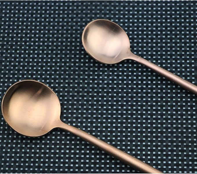 Flatware Set for 2, Luxury 10 Pieces Rose Gold Plated Copper Color 18/10 Stainless Steel Silverware Flatware Sets Spoons Knives and Forks Set, Service for 2