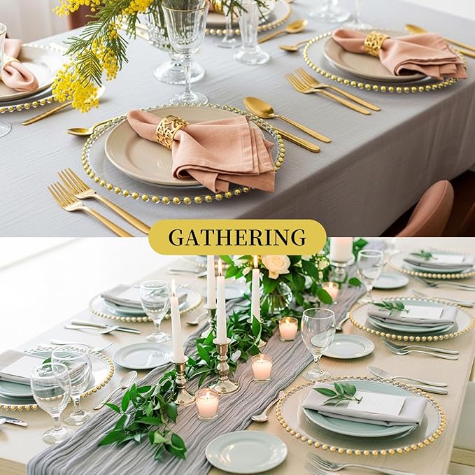 16 Pcs Clear Charger Plates with Beaded Rim 13 Inch Acrylic Gold Beaded Charger Plates Bulk for Wedding Party Dinner Birthday Table Events Decoration