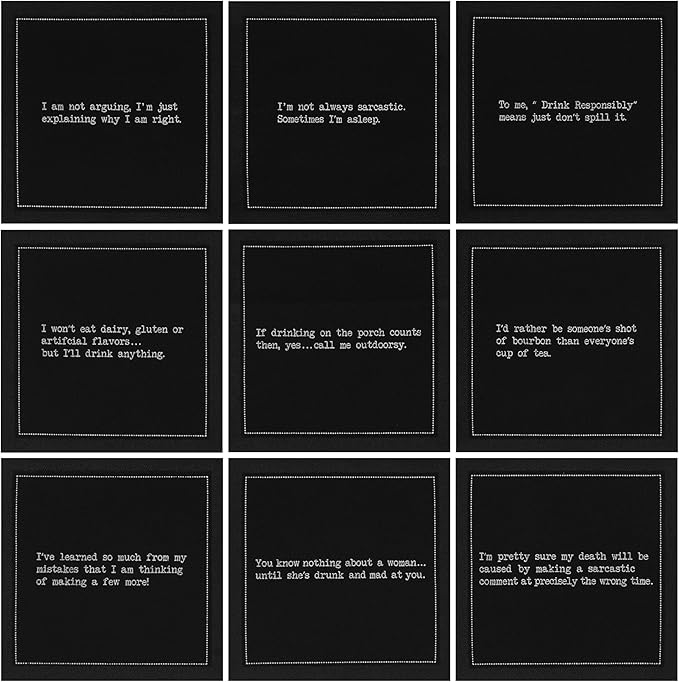 Five Star Funny Snarky Quotes | Black Cotton Cocktail Napkins | 50 Luxury Disposable Beverage Napkins with Witty Bar Quotes | Drink Napkins for Parties, Bars, Weddings & Game Nights