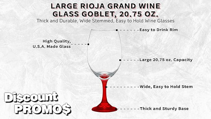 DISCOUNT PROMOS Rioja Grand Wine Glasses 20.75 oz. Set of 10, Bulk Pack - Perfect for Hotel, Bar, Restaurant or Lounge - Red