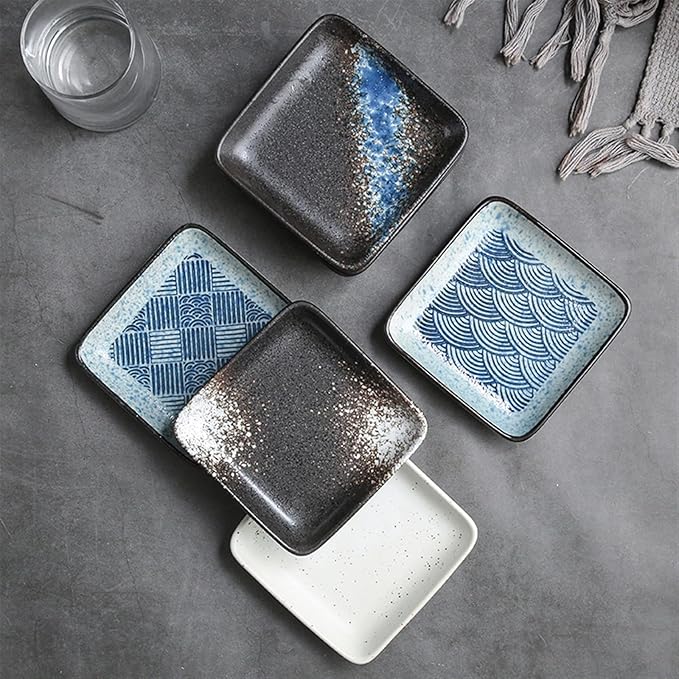 Sauce Dish Ceramic Square Plate Commercial Cuisine Grilled Meat Small Dishes Snack Plate Restaurant Tableware Household Ceramic Plate Snack Plate(G)