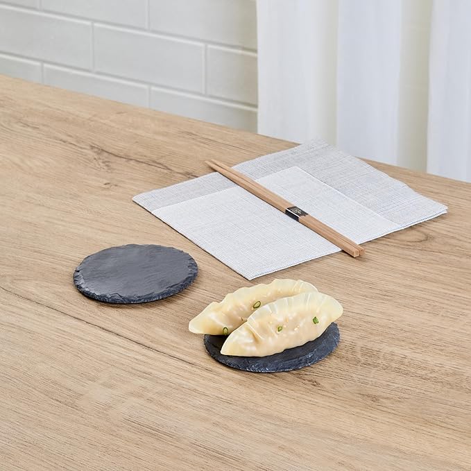 Restaurantware Round Slate Platter 10 Count 3.9 x 3.9 Inch Scratch-Resistant Slate Cheese Board Modern Serving Tray Black Rustic Design for Charcuterie and Appetizers