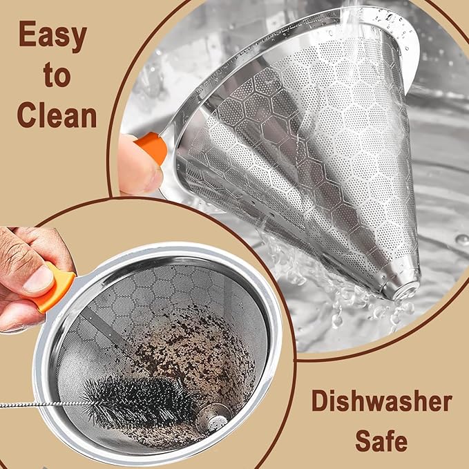 Pour Over Coffee Dripper, Stainless Steel Filter, Easy to Clean Paperless Pour Over Coffee Maker,Reusable Filter, Cone Dripper with Removable Cup Stand