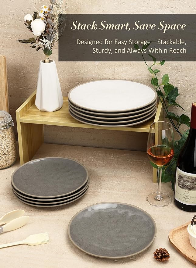 Yedio 8.5 Inch Ceramic Salad Plates Set of 6 – Small Dinner Plates for Appetizer, Dessert, Bread – Stackable Serving Dishes – Microwave, Oven, Dishwasher Safe – Handcrafted Speckled Glaze Tableware