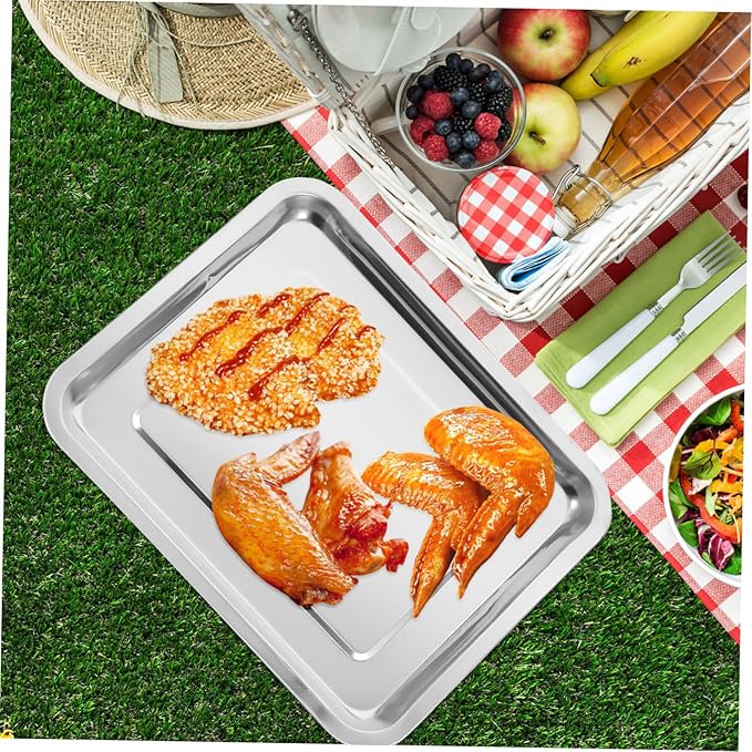 Luxshiny Rectangular Stainless Steel Tray for Serving Baking Multi Use for Desserts Dumplings Snacks Easy to Clean Design