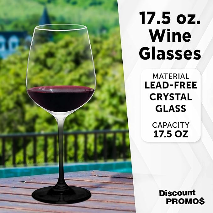 DISCOUNT PROMOS Wine Glasses 17.5 oz. Set of 12, Bulk Pack - Restaurant Glassware, Perfect for Red Wine or White Wine - Black