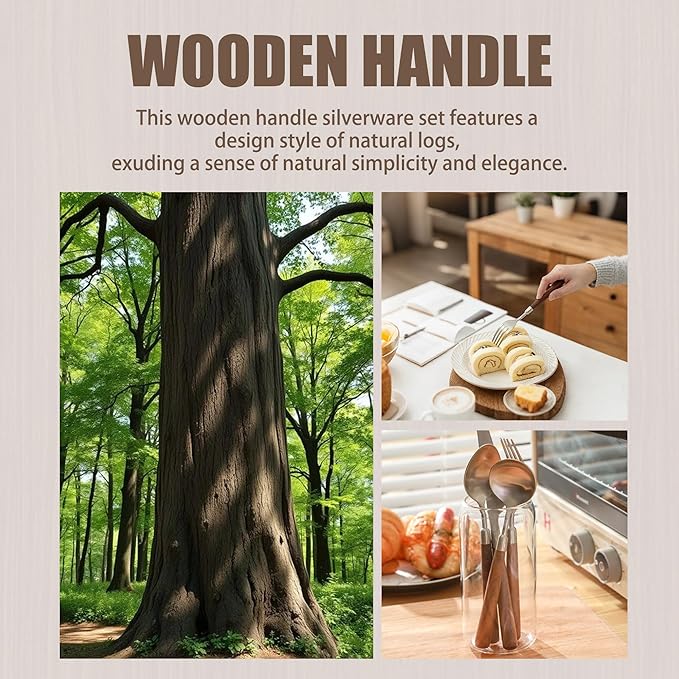 8-piece wooden handle silverware set service for 2 people, flatware set, cutlery sets, utensil set, 18/8 stainless steel home use hotel banquets Wooden Handle Spoons And Forks Set