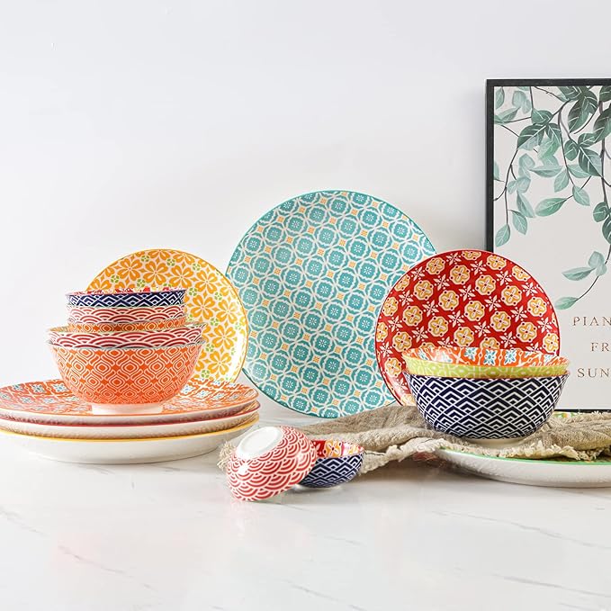 10" Ceramic Dinner Plates, Porcelain Dessert Salad Plate Set, Colorful Serving Dishes for Pasta, Pancakes, Steak, Set of 6, Dishwasher & Microwave Safe
