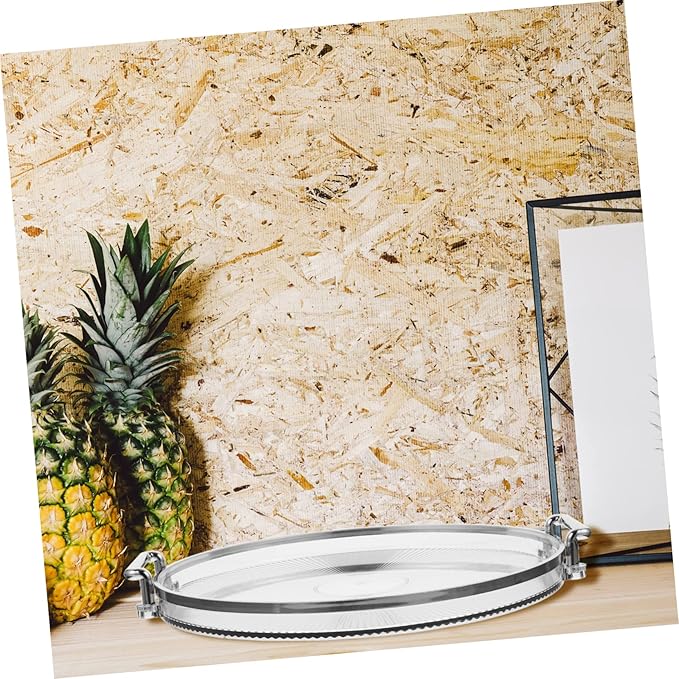 Round Serving Tray with Golden Rim Handle for Convenient Transport Decorative Snack and Fruit Holder Silver Color for Parties and Entertaining