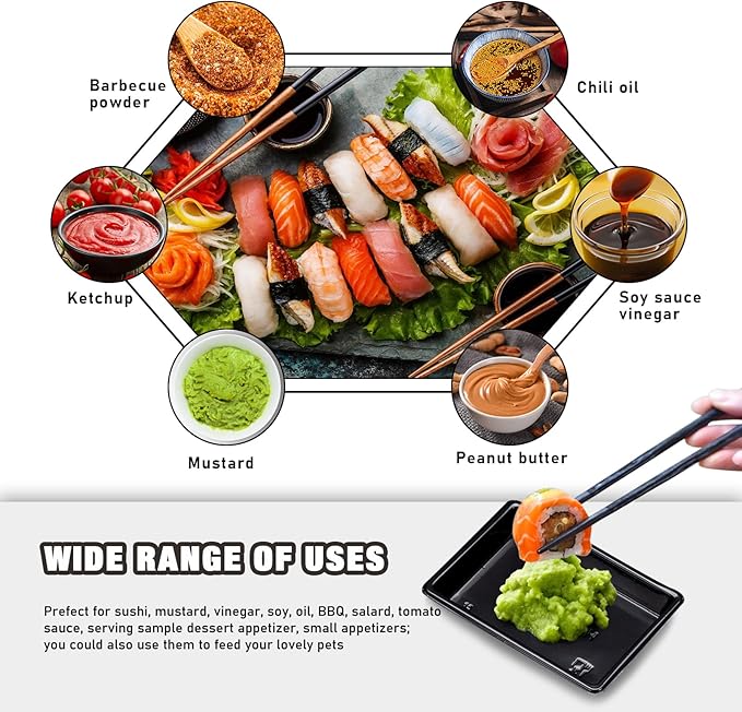 400 Pack Black Plastic Disposable Rectangular Sauce Dishes