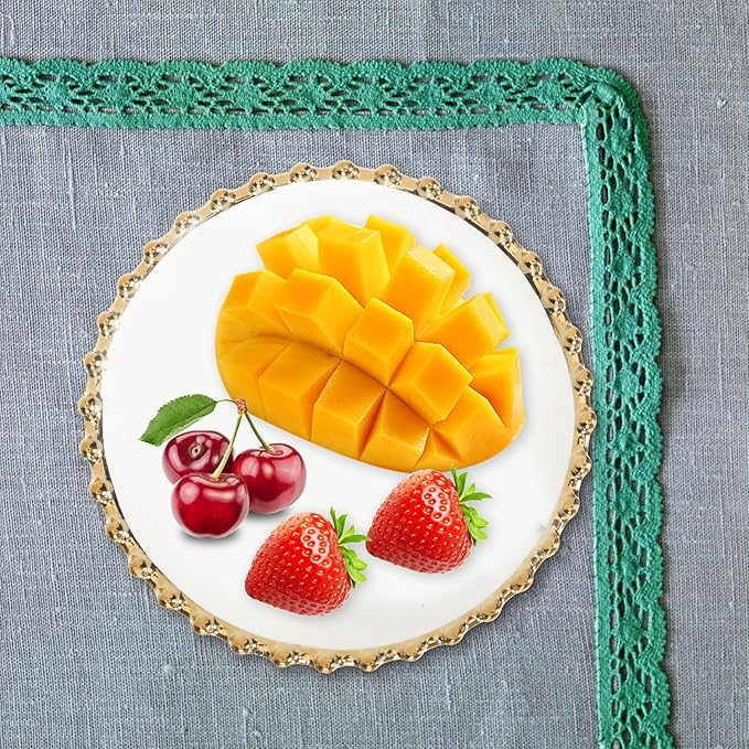 Nordic Style Round White Ceramic Appetizer Plate Gold Rim, Suitable for Family, Cafés, and Parties