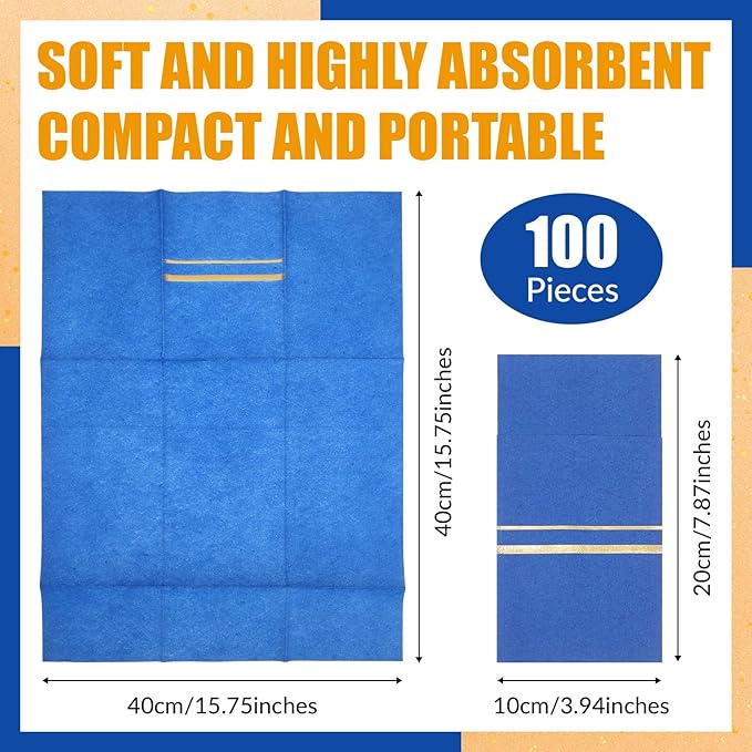 Roshtia 100 Pack Dinner Napkins Disposable Linen Feel Dinner Napkins with Built-in Flatware Pocket Gold Trim Lined Pre Folded Paper for Wedding Party (Royal Blue,Gold)