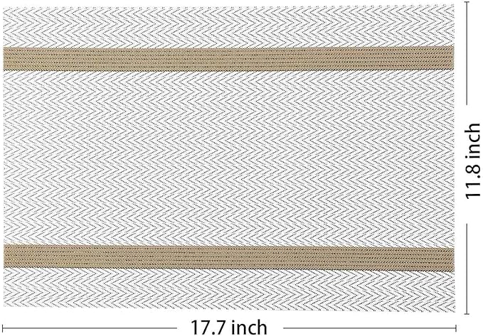 AHHFSMEI Placemats for Dining Table Set of 4 Woven Vinyl Plastic Place Mats Non-Slip Heat Insulation Stain Resistant Table Mats Washable Easy Clean Placemats (White Wave Stripe 4)