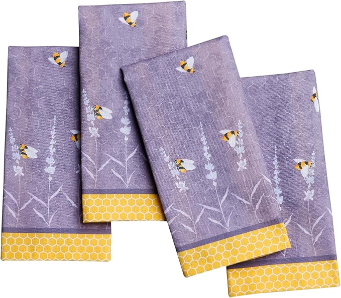 Maison d' Hermine Cloth Napkins Set of 4 100% Cotton Soft & Durable Everyday Reusable Square Napkins Cloth Washable, Dinner, Cocktail Party, Wedding, Restaurant (Bees are Buzzing, 18" x 18")