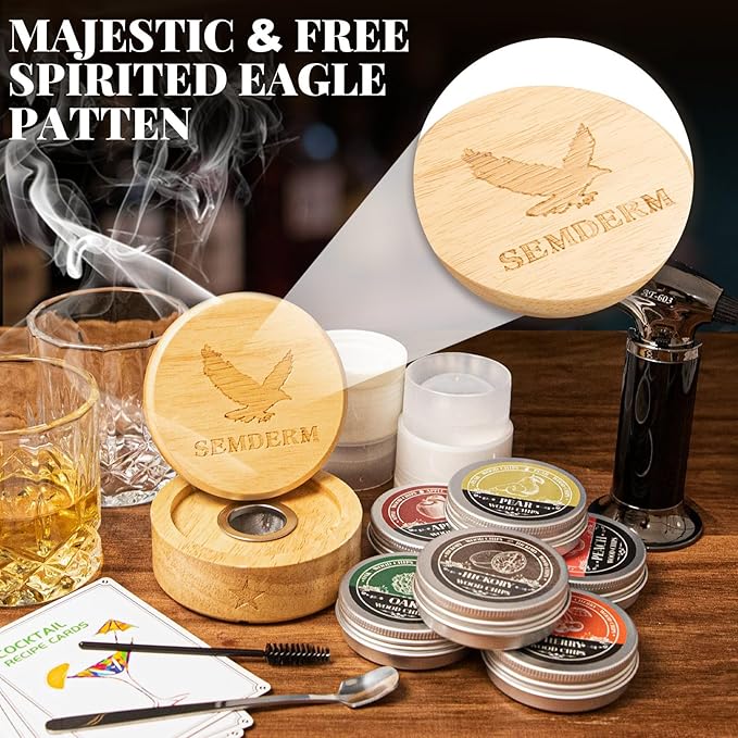 Ultimate Whisky Smoker Kit Old Fashioned Smoker Kit with Torch - 6 Flavor Wood Chips, 2 Glasses, 2 Ice Ball Molds - Cocktail Smoker Kit Gifts for Men, Dad, Bourbon Smoker Kit Lovers (No Butane)