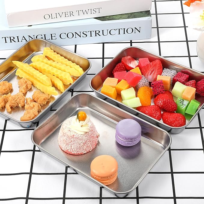 8 Pack Small Stainless Steel Plate 7''L x 5''W Metal Baking Sheet Set Stainless Steel Surgical Tray for Oven, Food Safe Smooth Polished for Campers, Hand Project Medical Instruments, Tattoo, Surgical