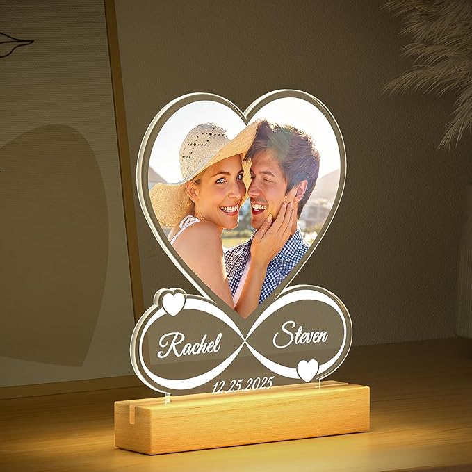 Custom Picture Frames with Photo, Custom Photo Frame with Night Light, Personalized Picture Frame, Personalized Christmas Anniversary Birthday Gifts for Women Men Him Her Girlfriend Boyfriend Couple