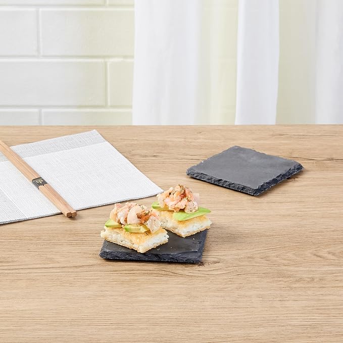 Restaurantware Square Slate Platter 10 Count 4 x 4 Inch Scratch-Resistant Slate Cheese Board Modern Serving Tray Black Rustic Design for Charcuterie and Appetizers