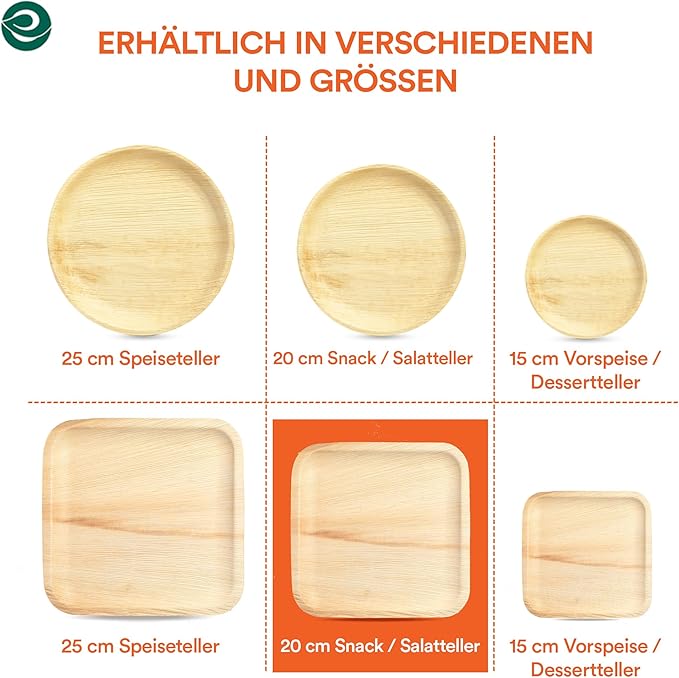 ECO SOUL Palm Leaf Plates 8"(200 Count) Square Compostable Bamboo Plates Heavy- Duty, Biodegradable Eco-Friendly Dinnerware for Christmas Party Dinner, Wedding, Holiday & Event