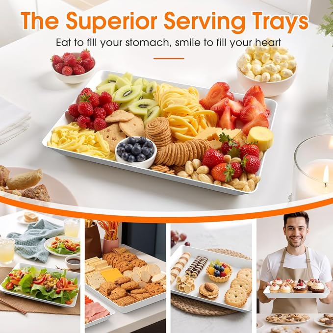 SpaceWhisper 9 Pack Serving Tray, Serving Platters for Snacks, Fruit, Cookies, Dessert, Large Reusable Rectangular Party Platters,3 Pack of 3 Size Set Large 16"*11",Medium 14"*9",Small 12"*7"