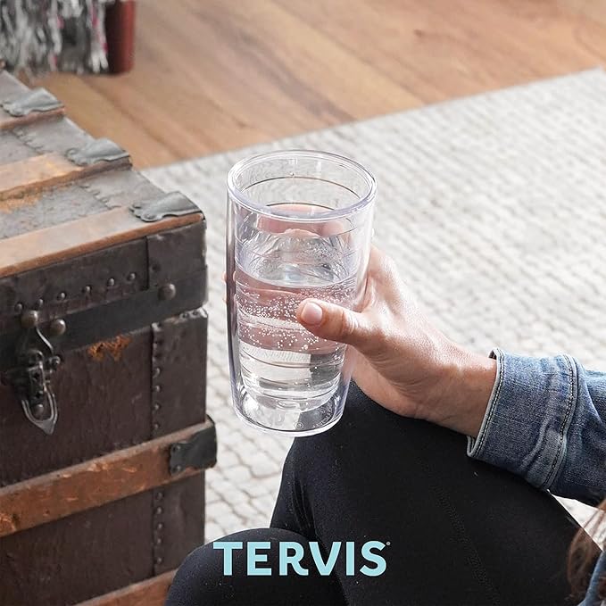 Tervis Clear & Colorful Tabletop Made in USA Double Walled Insulated Tumbler Travel Cup Keeps Drinks Cold & Hot, 16oz - 4pk, Pink Sand