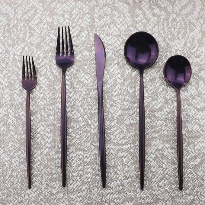 Gugrida Portable Silverware Set - 20-Piece Flatware Cutlery Set - 18/10 Stainless Steel - Mirror Polishing Purple - Travel Elegant Modern Utensils - Service for 4 Include Steak Knife Dinner Fork Spoon