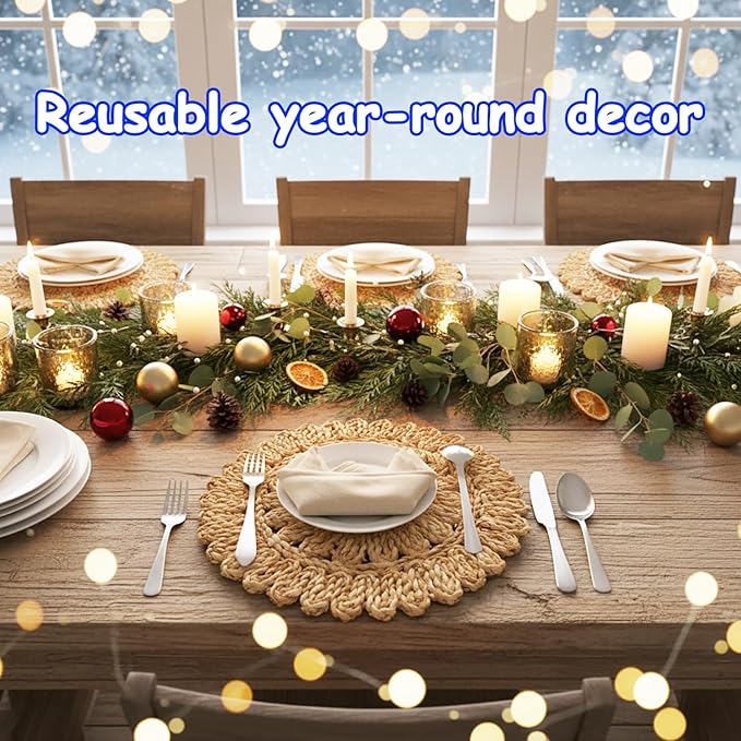 13.8" Round Corn Husk Placemats | Boho Woven Rattan Table Mats | Natural Spring Farmhouse Plate Chargers | Handmade Rustic Wicker Place Mats for Christmas Wedding (Set of 6)