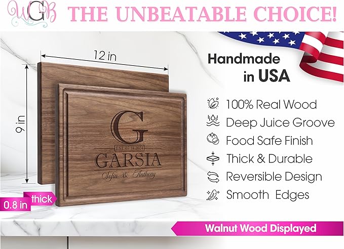 Personalized Cutting Board, Custom Wedding, Anniversary or Housewarming Gift Idea, Wood Engraved Charcuterie, for Couples, Family and Clients Classic Initial Design 015