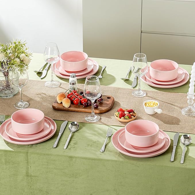 Salad&Dessert Plates,8 Inch Small Dinner Plates Sets for 4,Dishwasher & Microwave Safe,Porcelain Dinner Dishes for Cake, Fruits,Waffle, Pasta,Salad,Elegant Pink