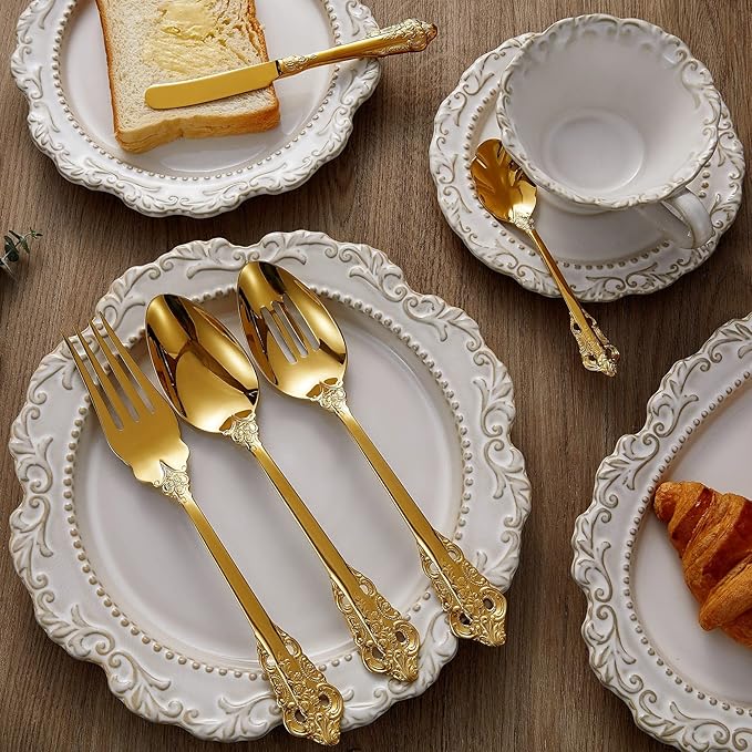 KEAWELL Gorgeous 5-Piece 18/10 Stainless Steel Hostess Serving Utensil Set, Dishwasher Safe (Gold)