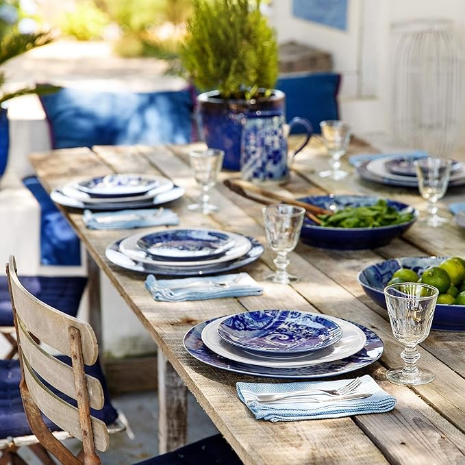 Costa Nova Ceramic Stoneware 11'' Dinner Plate - Beja Collection, White & Blue | Microwave & Dishwasher Safe Dinnerware | Food Safe Glazing | Restaurant Quality Tableware
