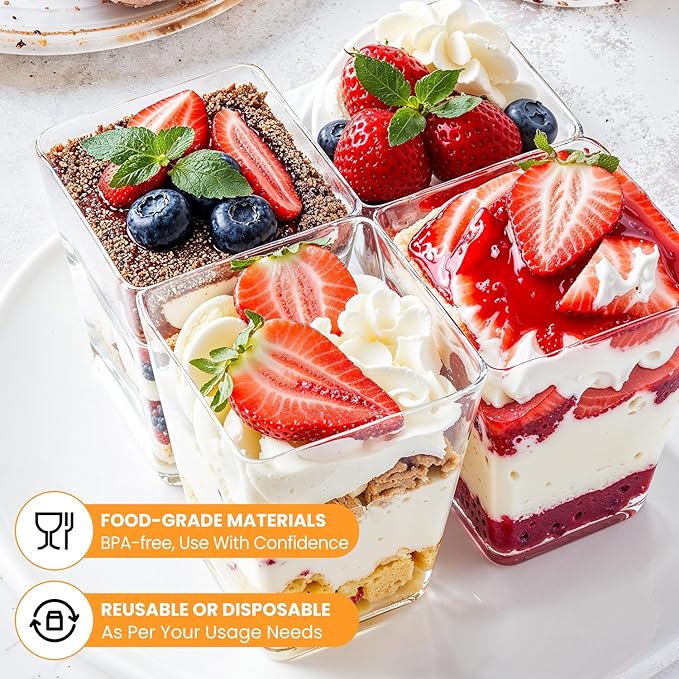 380 Pcs 5oz Clear Plastic Dessert Cups with Lids & Spoons – BPA-Free Appetizer & Parfait Cups for Pudding, Mousse, Jello, Yogurt – Includes 20 Bonus Forks
