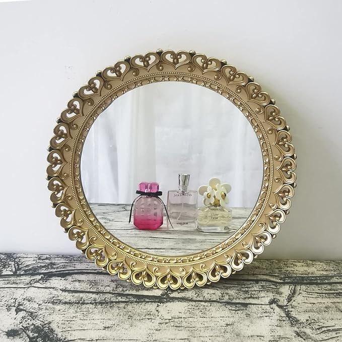 Hamphinee Crown Mirror Tray, Dresser Organizer Tray，Decorative Perfume Mirror Tray, Serving Tray, 12”X12, Gold