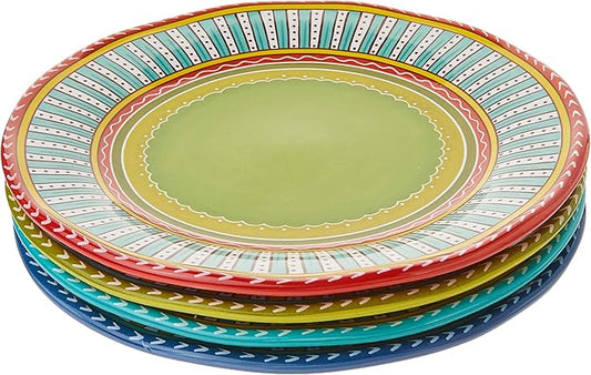 Valencia 11.25" Ceramic Dinner Plates Set of 4 – Colorful Boho Style Plates for Dinner, Microwave & Dishwasher Safe, Vibrant Glazed Tableware for Indoor Outdoor Use