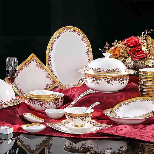 Dinner Plates,Classic Pottery Tableware,Ceramics Dinner Sets, Embossed Phnom Penh 81 Pieces Bone China Dinnerware Set for Wedding Gifts | Porcelain Cereal Bowl