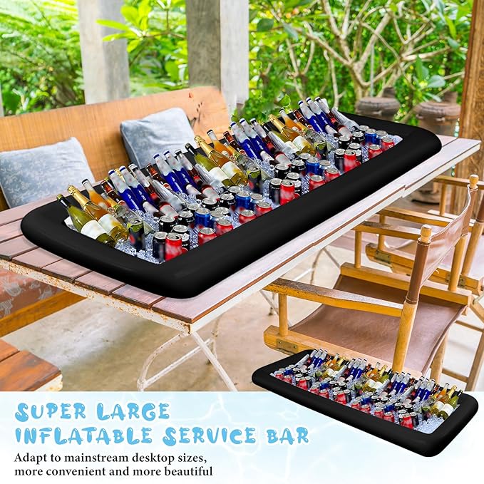 Large Inflatable Serving Bar 72 x 30 x 5'' Inflatable Ice Serving Buffet Bar Inflatable Cooler Ice Buffet Salad Serving Trays with Drain Plug for Pool Outdoor Party Picnic(Black,1 Pack)