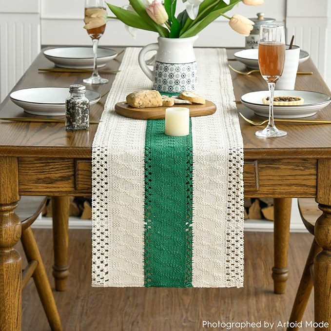 Artoid Mode Dark Green Farmhouse Rustic Table Runner, Seasonal Christmas Holiday Hollow Kitchen Dining Table Decoration for Home Party Decor 12x72 Inch