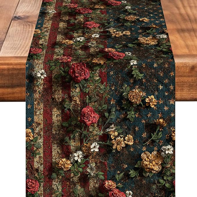 Retro American Flag Table Runner Seasonal Holiday Kitchen Dining Linen Table Decoration for Indoor Outdoor Home Party Decor 13 x 72 Inch