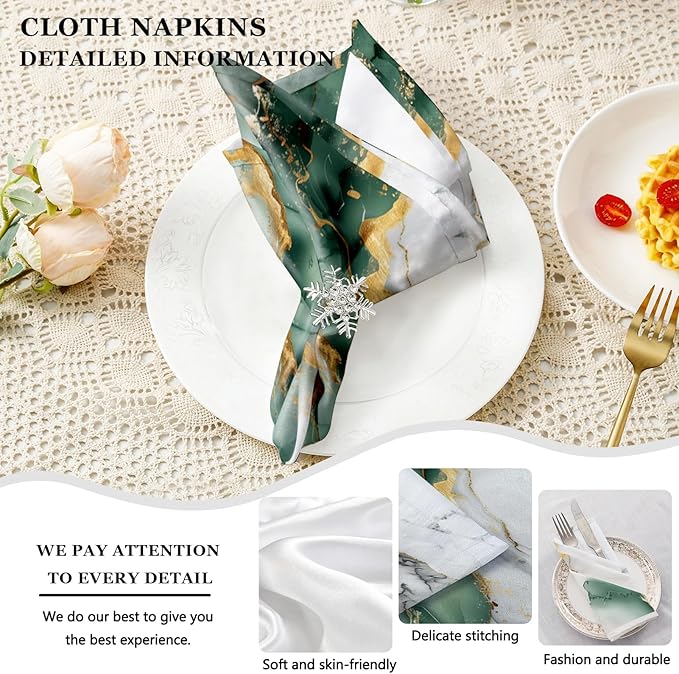 Mcalk 4 Each Green Marble Placemats and Cloth Napkins Set of 8, Modern Art Placemat, Marble Print Cloth Napkin for Home Kitchen Decor (Placemats 18 "x12 Napkins 18 "x18)